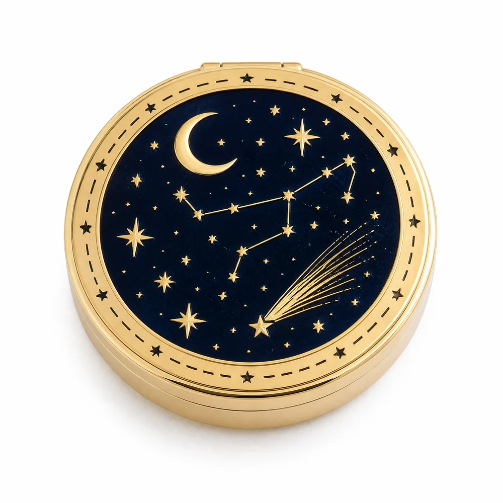 Custom Enamel Solid Perfume Balm Metal Box, Starry Sky Magnetic Round Cosmetic Container