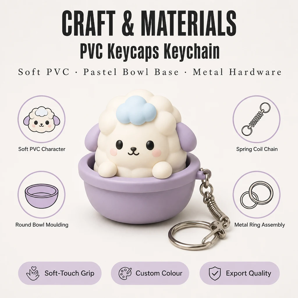 Custom PVC Keycap Stress Relief Cartoon Fidget Toy Bowl Charm Spring Coil Key Ring