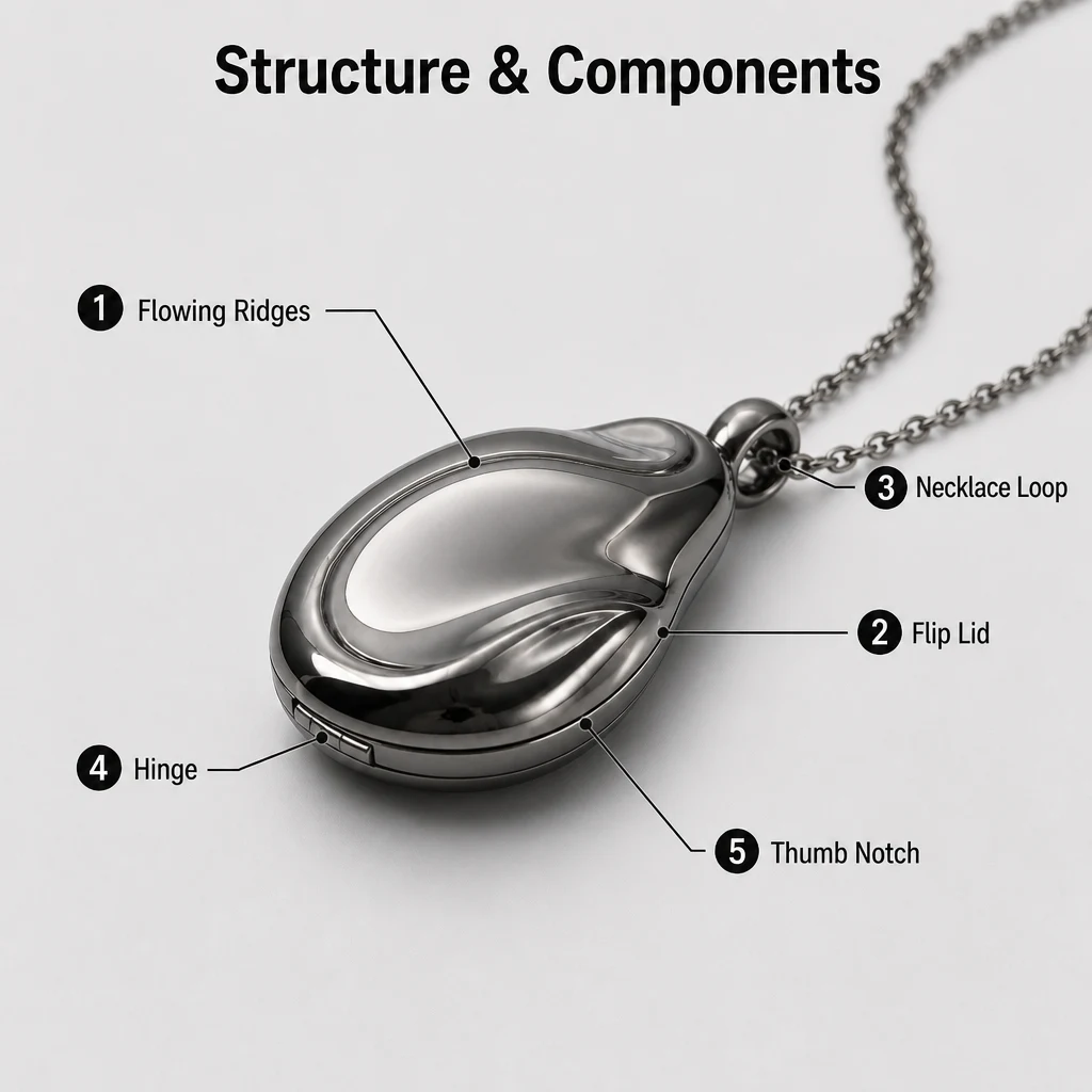 Irregular Pebble Solid Perfume Necklace Zinc Alloy Custom Logo Mirror Gunmetal Small Balm Box OEM ODM