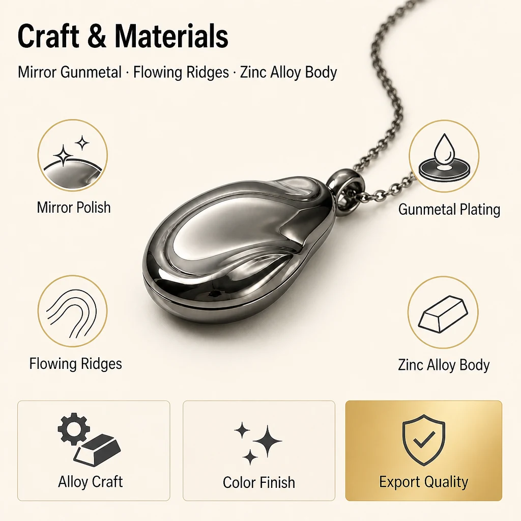 Irregular Pebble Solid Perfume Necklace Zinc Alloy Custom Logo Mirror Gunmetal Small Balm Box OEM ODM