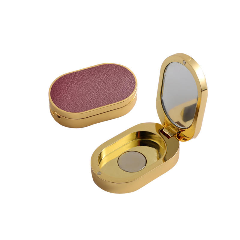 3.5g Small Flip Top Brown Leather-Color Zinc Container with Mirror for Lip Balm