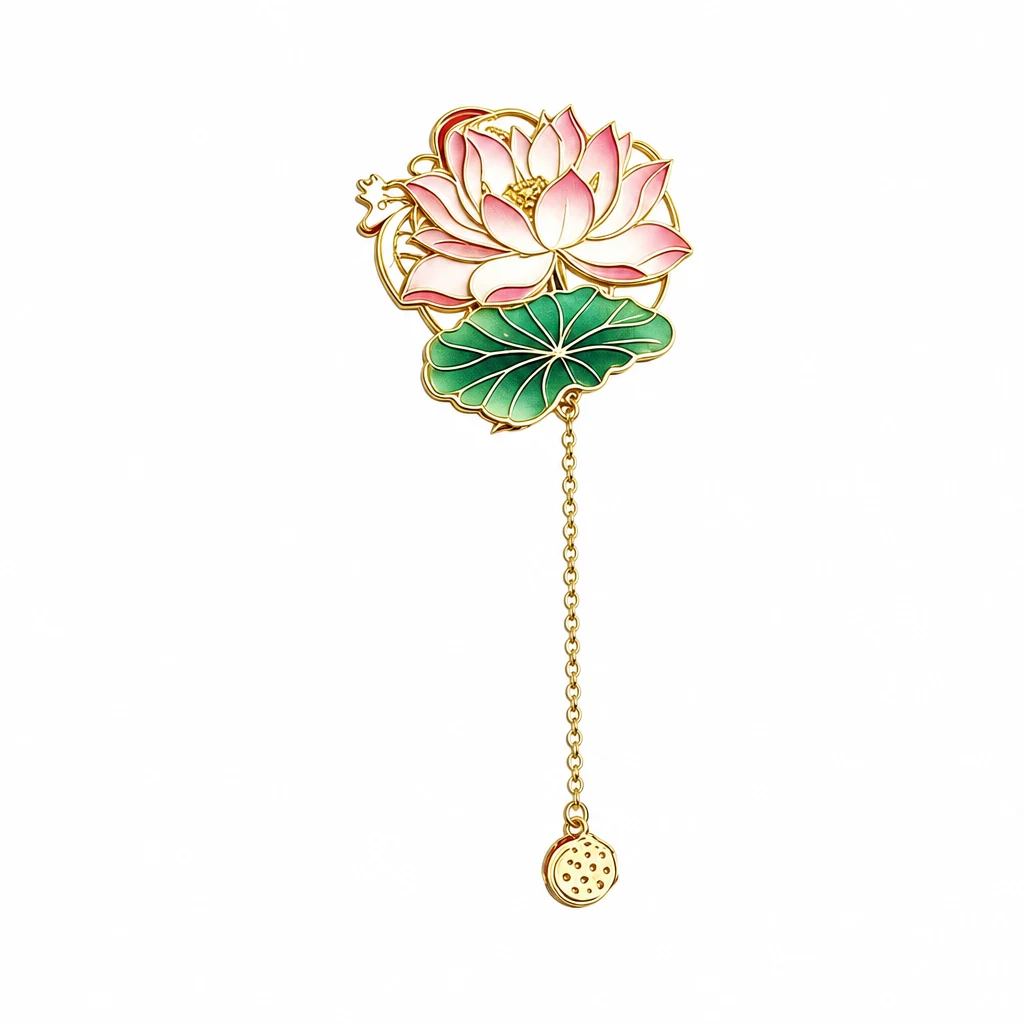 Fan-shaped Hollow Brass Enamel Bookmark Chinese Floral Metal Bookmark