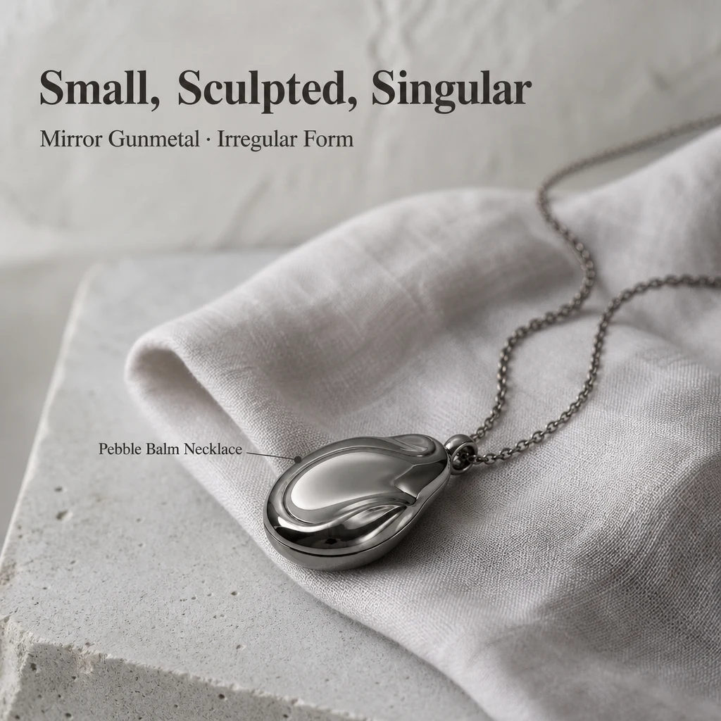 Irregular Pebble Solid Perfume Necklace Zinc Alloy Custom Logo Mirror Gunmetal Small Balm Box OEM ODM