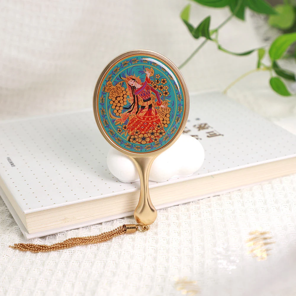 Custom Design Oval Vintage Handheld Tassel Makeup Mini Pocket Mirror