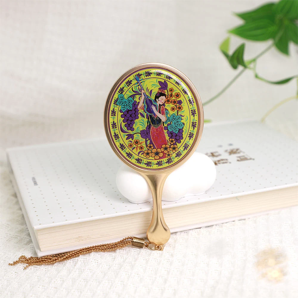 Custom Design Oval Vintage Handheld Tassel Makeup Mini Pocket Mirror