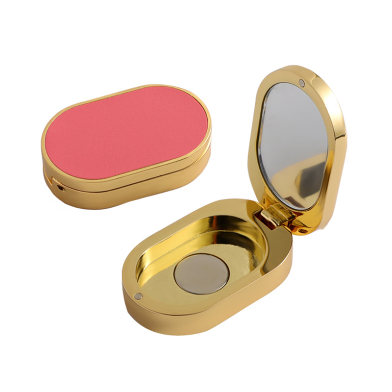 3.5g Small Flip Top Brown Leather-Color Zinc Container with Mirror for Lip Balm