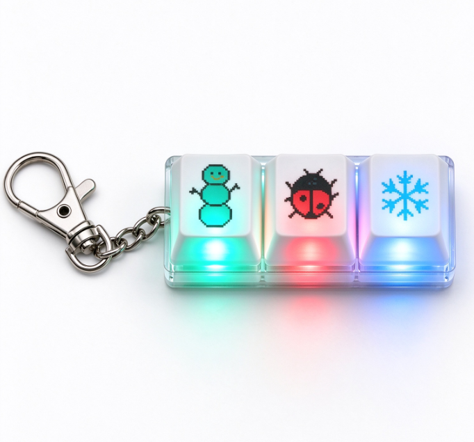 3-Key Fidget Clicker Keychain Custom Logo PBT Keycap LED Optional Stress Relief Toy