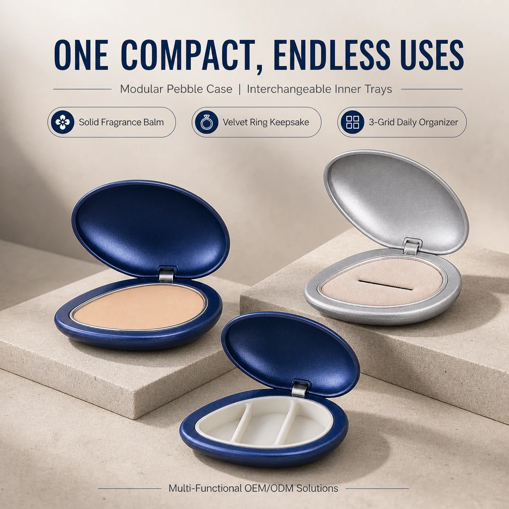 Custom Logo Multi Functional Modular Compact Case Solid Fragrance Balm Velvet Ring Keepsake Box 3 Grid Organizer