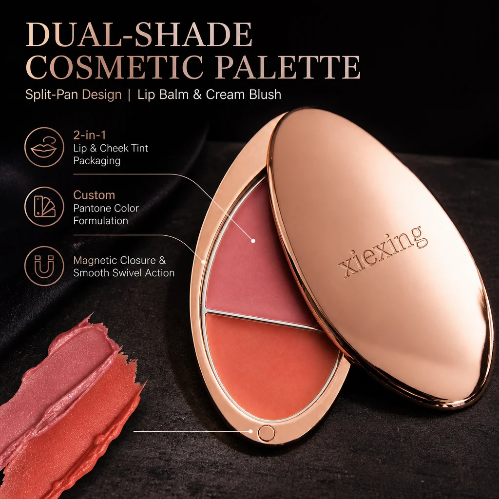 Oval 360° Swivel Compact Metal Case Multi Use Container Solid Fragrance Balm Lip Cheek Custom Logo